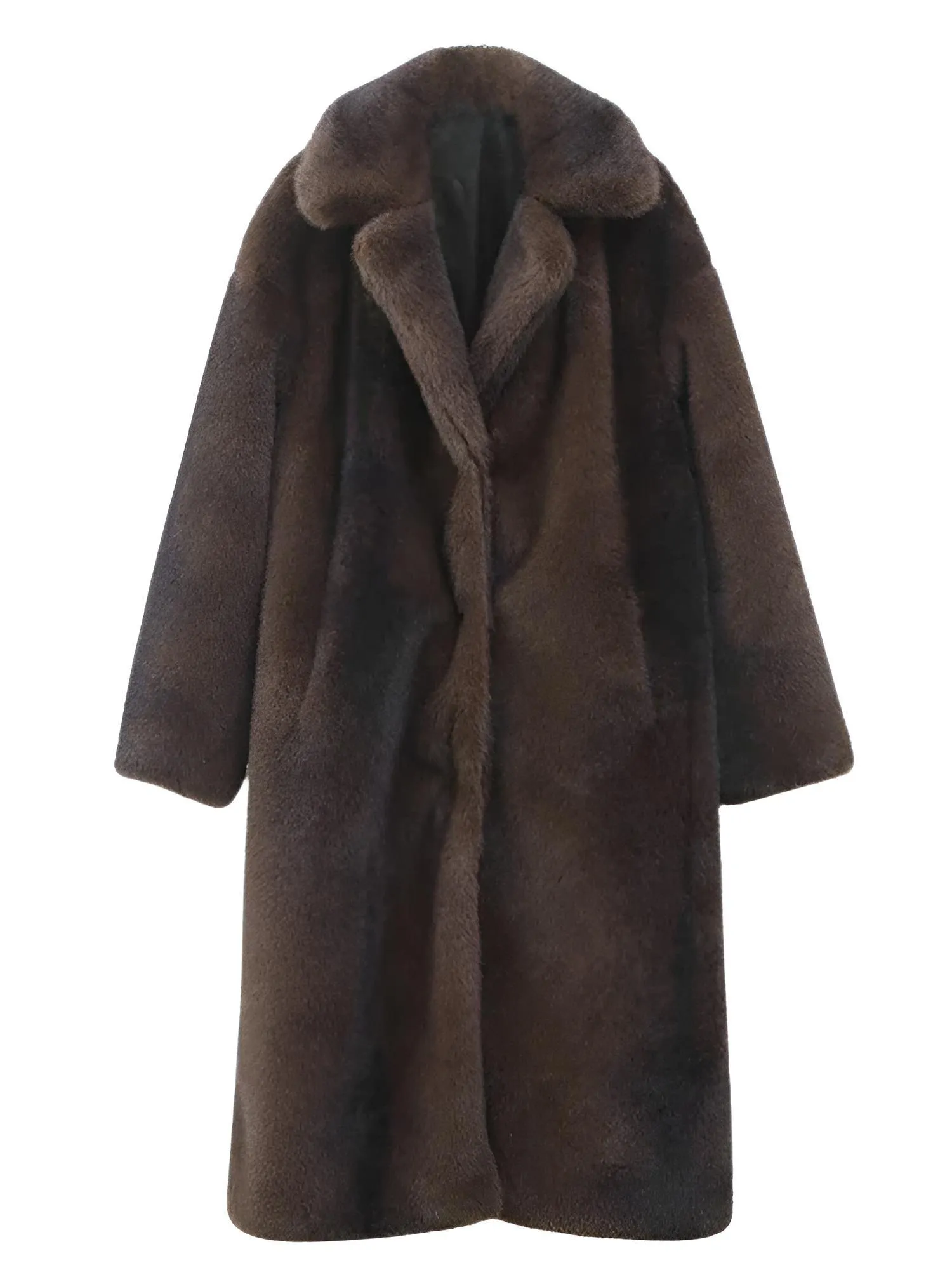 Women's Dark Brown Faux Fur Long Coat Single Breasted Long Coat Winter Fluffy Plush Warm Outerwear