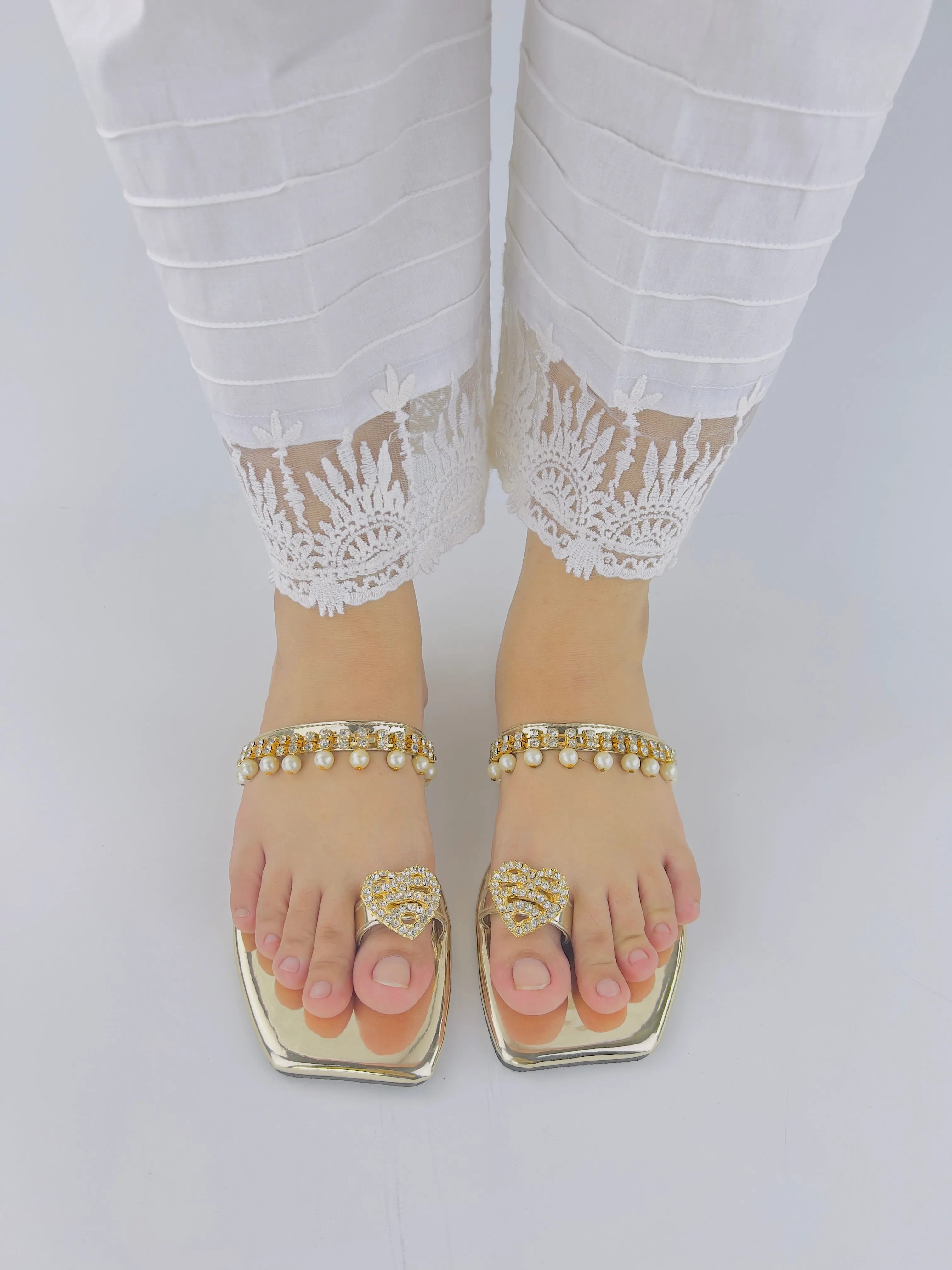 Zoe Golden Party Wear Slip-On Slides