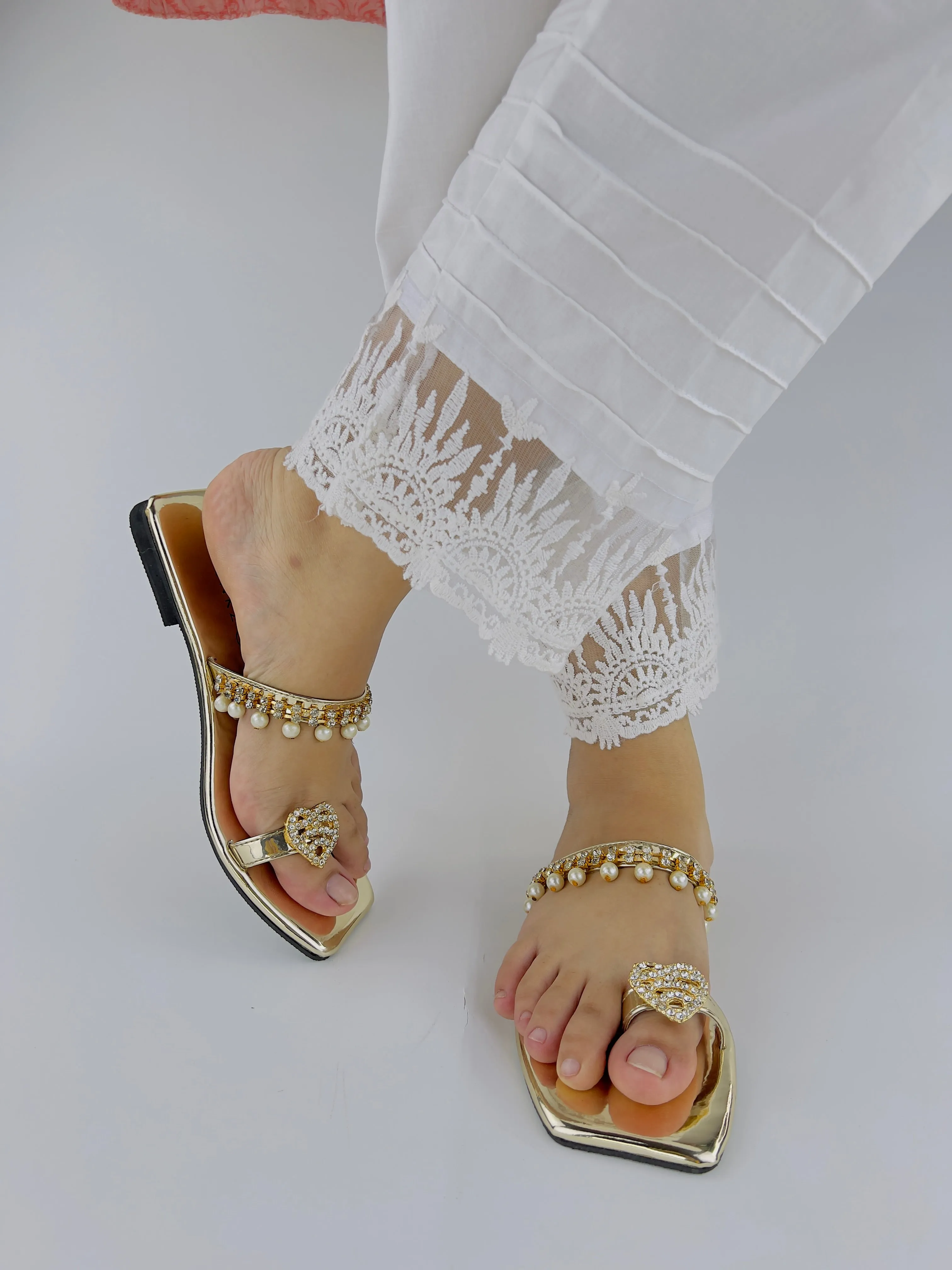 Zoe Golden Party Wear Slip-On Slides