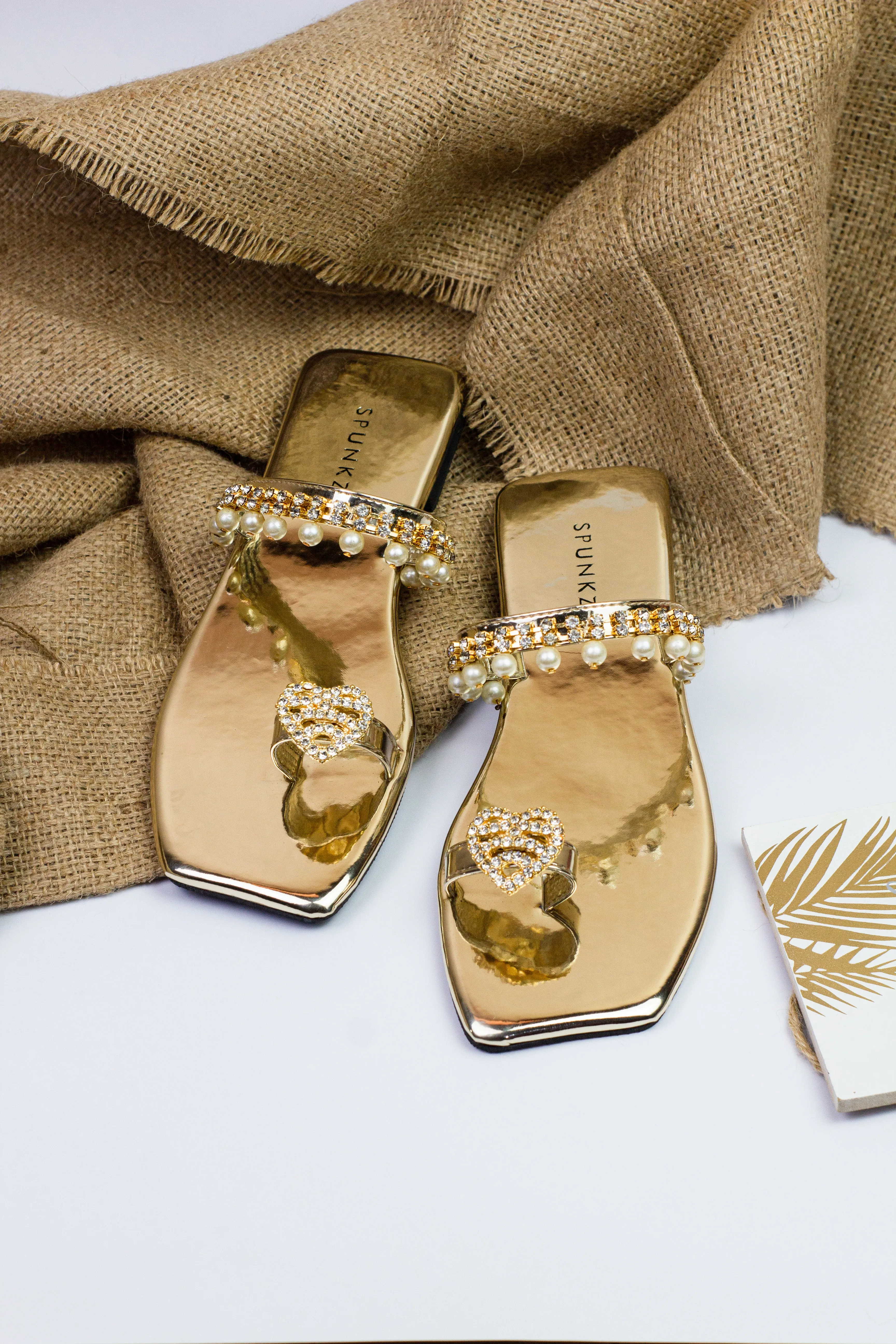 Zoe Golden Party Wear Slip-On Slides