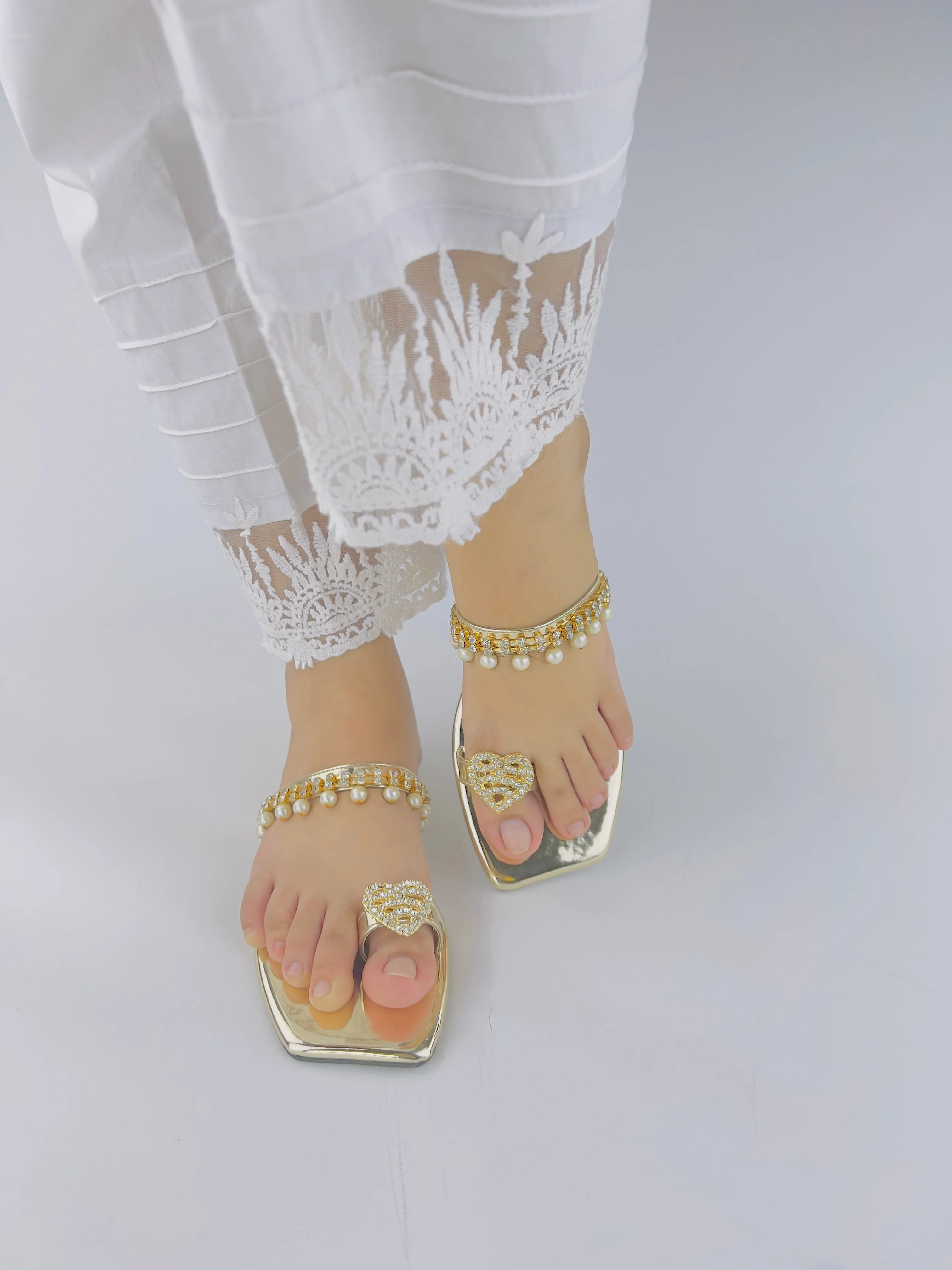 Zoe Golden Party Wear Slip-On Slides